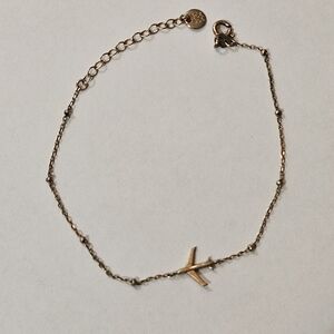 Vintage 80s Gold Plane Bracelet Travel Minimalist Casual Vacation Feminine